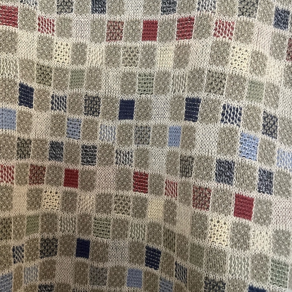 Men's Beige and Green Checkered Crewneck Sweater - Vintage - Picture 3 of 4
